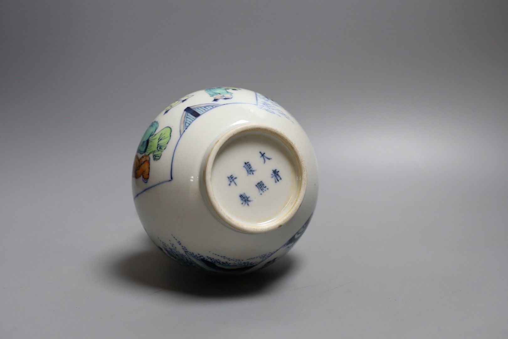 A Chinese doucai double gourd vase, Kangxi mark but later 21cm